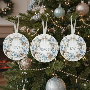 Waterverf Winter Blauw Bloemen Joy Vakantie Krans Ornament