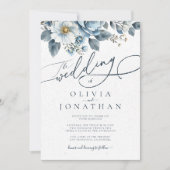 Waterverf Winter Blauwe Bloemen Trouwfeest Kaart (Voorkant)
