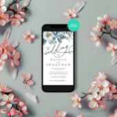 Waterverf Winter Blauwe Bloemen Trouwfeest Kaart