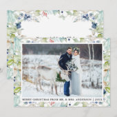 Waterverf Winter Blauwe Floral bruiloft Kerstmis Feestdagenkaart (Voorkant / Achterkant)