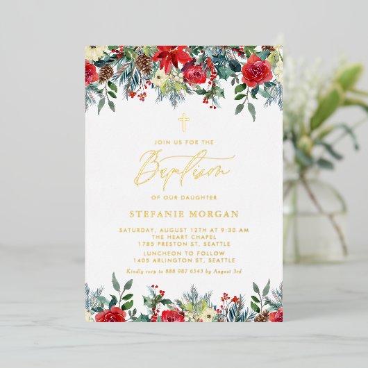 Waterverf Winter Bloeit Bloemendoop Folie Uitnodiging (Staand Voorkant)