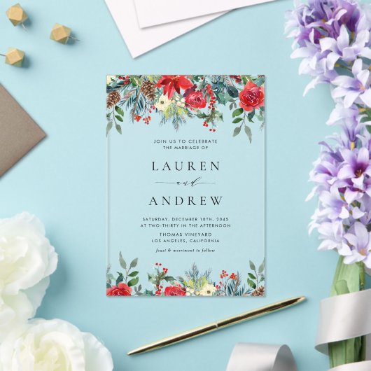 Waterverf Winter Bloeit Botanische Huwelijk Acryl Uitnodigingen (Insitu (Huwelijk))