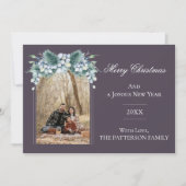 Waterverf Winter Bloemen Boho Boog Foto | Paars Feestdagenkaart (Voorkant)