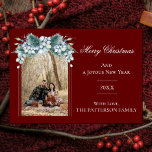 Waterverf Winter Bloemen Boho Boog Foto | Red Feestdagenkaart<br><div class="desc">Omarm de charme van het seizoen met deze Rode Waterverf Winter Floral Boho Arch Holiday Photo Card, gemaakt om uw feestelijke sfeer te delen. Deze vakantiefoto-begroeting heeft een elegante lay-out met een delicate boho-boog en een waterverf winterbloemaccent, waardoor uw familiefoto prachtig wordt ingelijst. Het bloemenontwerp van de boho wordt gecombineerd...</div>