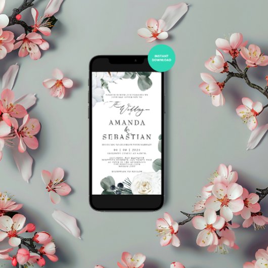 Waterverf Winter Bloemen Groen Huwelijksfeest Kaart