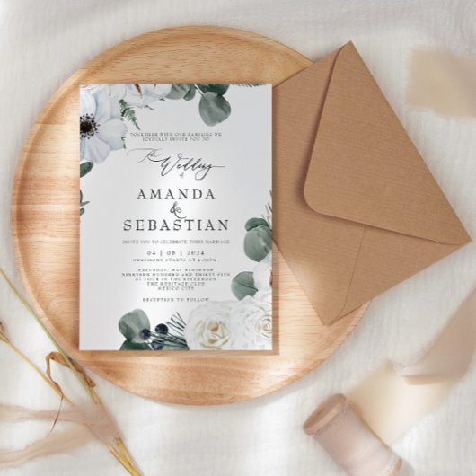 Waterverf Winter Bloemen Groen Huwelijksfeest Kaart