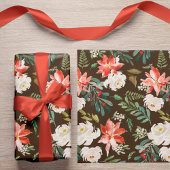 Waterverf Winter Bloemen Holly Berry Pattern Bruin Cadeaupapier