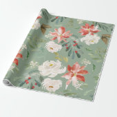 Waterverf Winter Bloemen Holly Berry Pattern groen Cadeaupapier (Uitgerold)