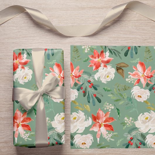 Waterverf Winter Bloemen Holly Berry Pattern groen Cadeaupapier