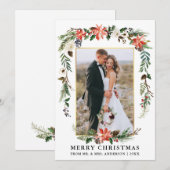 Waterverf Winter Bloemen Pas getrouwd Goud Lijst Feestdagenkaart (Voorkant / Achterkant)