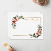 Waterverf Winter Bloemen Personalized Goud Notitiekaartje (Voorkant / Achterkant in situ)