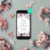 Waterverf Winter Bloemen Roze Lijst Trouwfeest Kaart