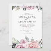 Waterverf Winter Bloemen Roze Roos Trouwfeest Kaart (Voorkant)