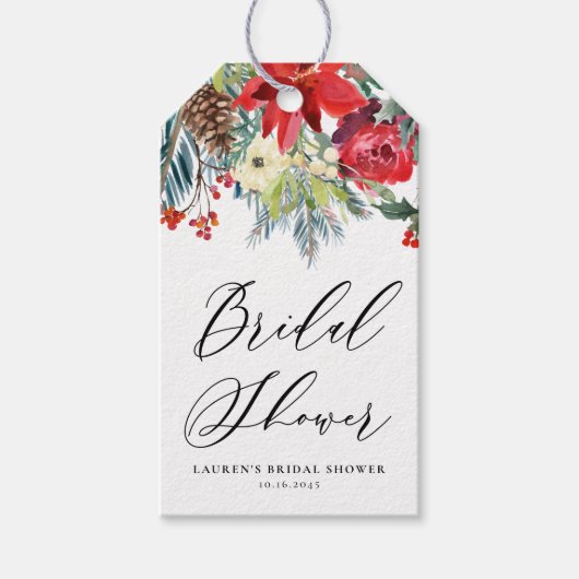 Waterverf Winter Bloemen Slinger Bruidsmeisje Fees Cadeaulabel (Voorkant)