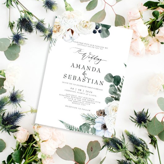 Waterverf Winter Bloemen Witte Roos Trouwfeest Kaart