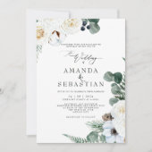 Waterverf Winter Bloemen Witte Roos Trouwfeest Kaart (Voorkant)