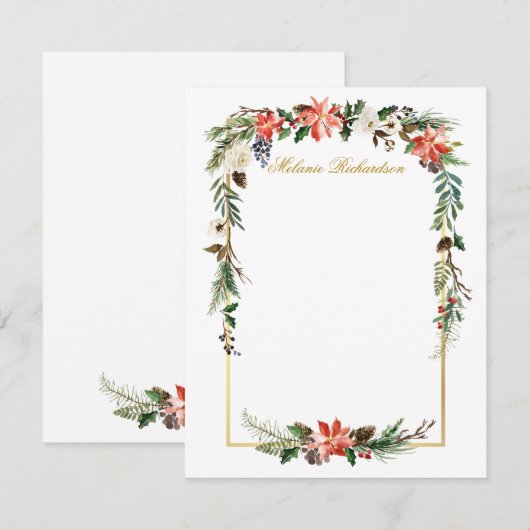Waterverf Winter Bloemengold Gepersonaliseerd Notitiekaartje (Voorkant / Achterkant)