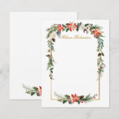 Waterverf Winter Bloemstuk Goud Persoonlijk Notitiekaartje (Voorkant / Achterkant)