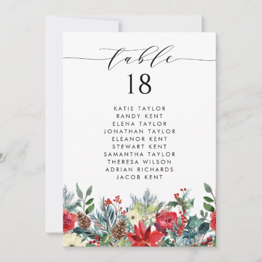 Waterverf Winter Blooms Bloemen Bloemen Trouwtafel Kaart (Voorkant)