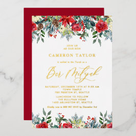 Waterverf Winter Blooms Floral Bar Mitzvah Folie Uitnodiging