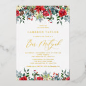 Waterverf Winter Blooms Floral Bar Mitzvah Folie Uitnodiging (Voorkant)