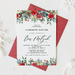 Waterverf Winter Blooms Floral Bar Mitzvah Kaart<br><div class="desc">Nodig familie en vrienden uit met deze aanpasbare Bar Mitswa-uitnodiging. Het beschikt over aquarel slingers van rode rozen, winterbessen en poinsettia bloemen met pinecones en groene accenten. Personaliseer door namen, datum, tijd, locatie en andere details toe te voegen. Deze winter bloemenuitnodiging is perfect voor de winter Bar Mitzvahs. Overeenkomende objecten...</div>