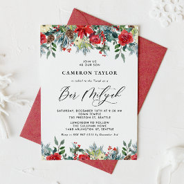 Waterverf Winter Blooms Floral Bar Mitzvah Kaart