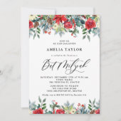 Waterverf Winter Blooms Floral Bat Mitzvah Kaart (Voorkant)