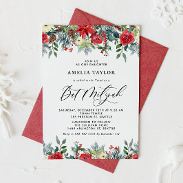 Waterverf Winter Blooms Floral Bat Mitzvah Kaart