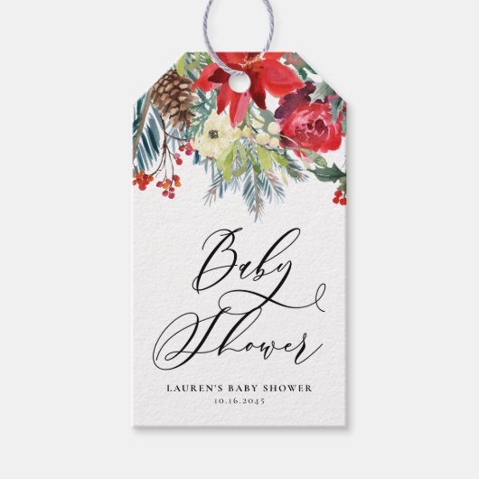 Waterverf Winter Blooms Garland Baby shower Cadeaulabel (Voorkant)