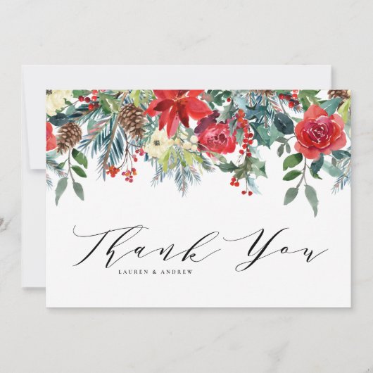 Waterverf Winter Blooms Garland Botanische bruilof Bedankkaart (Voorkant)