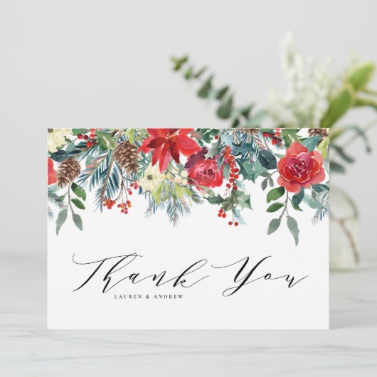 Waterverf Winter Blooms Garland Botanische bruilof Bedankkaart (Staand voorkant)