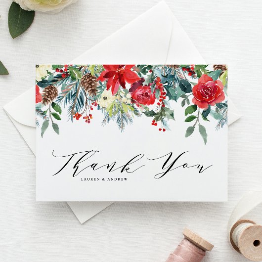 Waterverf Winter Blooms Garland Botanische bruilof Bedankkaart