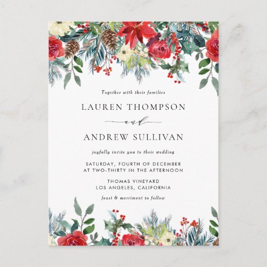 Waterverf Winter Blooms Garland Botanische bruilof Uitnodiging Briefkaart (Voorkant)