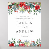 Waterverf Winter Blooms Garland Engagement Party Poster (Voorkant)