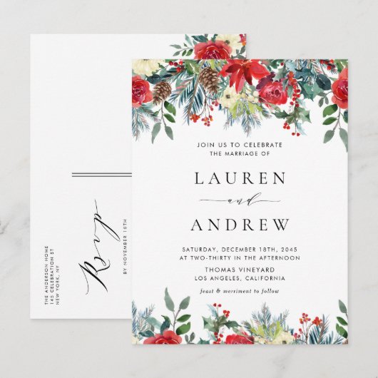 Waterverf Winter Blooms Garland Floral Wedding Uitnodiging Briefkaart (Voorkant / Achterkant)