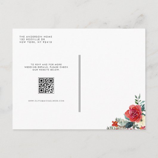 Waterverf Winter Blooms Garland QR Code Wedding Uitnodiging Briefkaart (Achterkant)