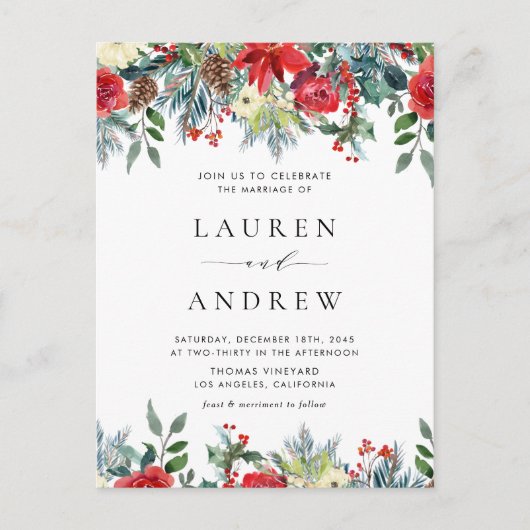 Waterverf Winter Blooms Garland QR Code Wedding Uitnodiging Briefkaart (Voorkant)