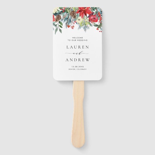 Waterverf Winter Blooms Garland Trouwprogramma Handwaaier (Voorkant)