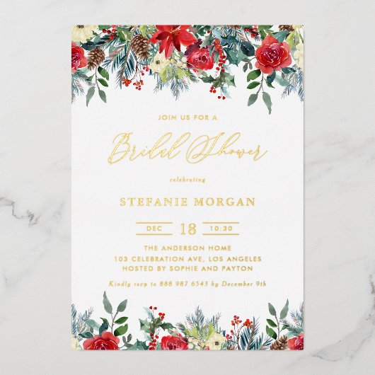 Waterverf Winter Blooms Garland Vrijgezellenfeest Folie Uitnodiging (Voorkant)
