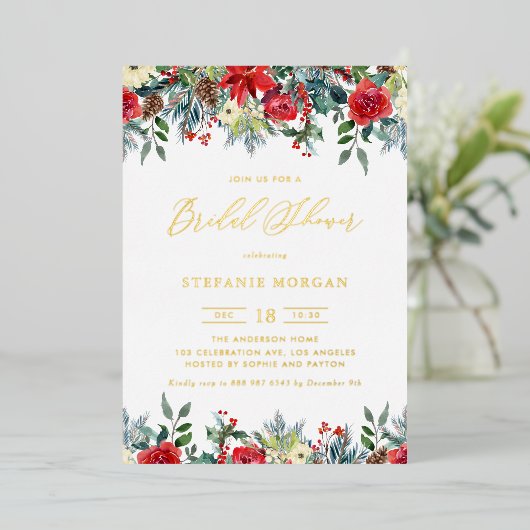 Waterverf Winter Blooms Garland Vrijgezellenfeest Folie Uitnodiging (Staand Voorkant)