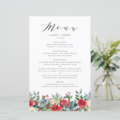 Waterverf Winter Blooms Garland Wedding Menu Kaart (Staand voorkant)