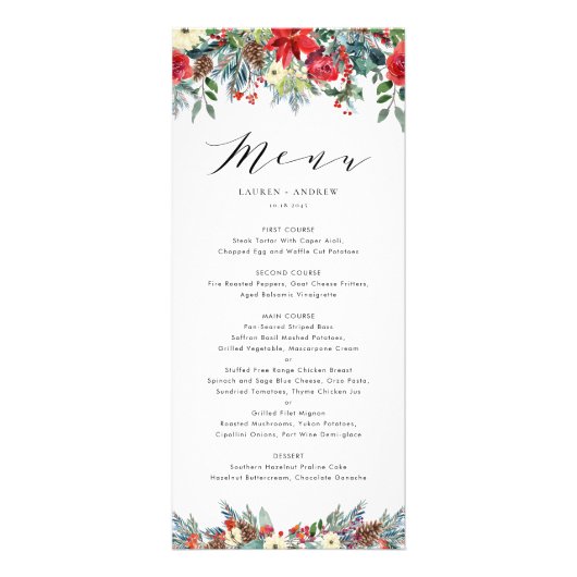 Waterverf Winter Blooms Garland Wedding Menu Kaart (Voorkant)