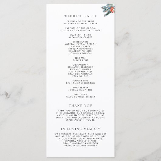 Waterverf Winter Blooms Garland Wedding Programmakaart (Achterkant)