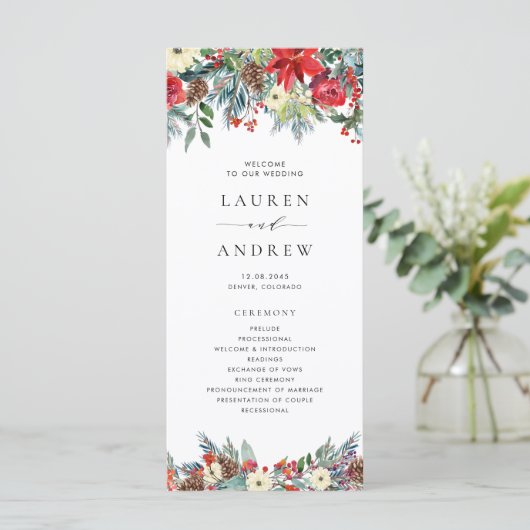 Waterverf Winter Blooms Garland Wedding Programmakaart (Staand voorkant)
