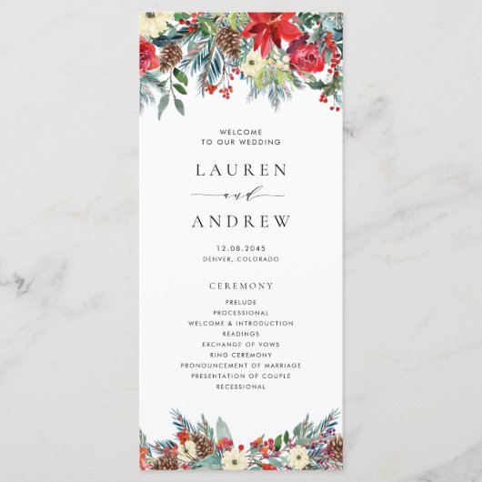 Waterverf Winter Blooms Garland Wedding Programmakaart (Voorkant)