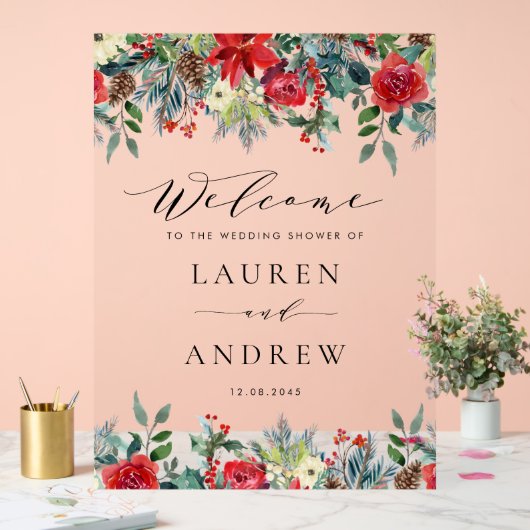 Waterverf Winter Blooms Garlands Trouwdouche Acryl Bord (Huwelijk)