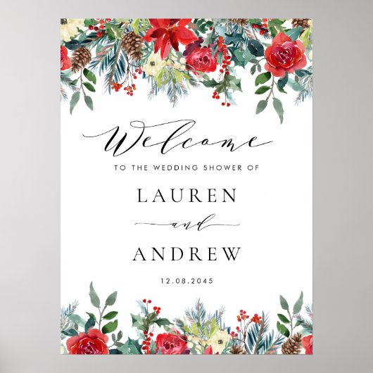 Waterverf Winter Blooms Garlands Trouwdouche Poster (Voorkant)