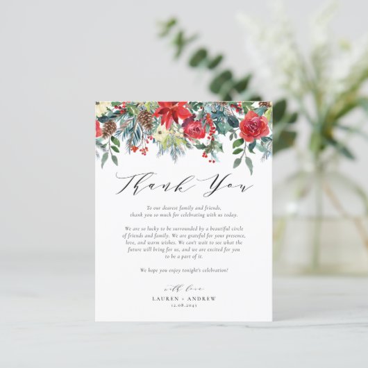 Waterverf Winter Blooms Wedding Bedankt Card (Staand voorkant)
