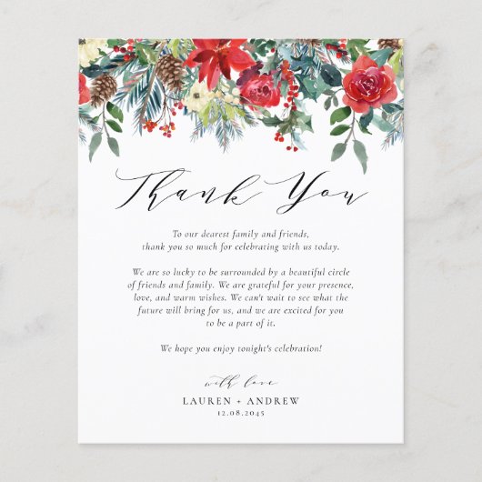 Waterverf Winter Blooms Wedding Bedankt Card (Voorkant)